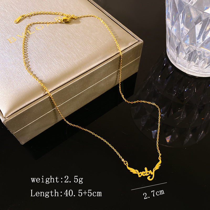 Minimalist Titanium Steel Letter Necklace Plated Cable Chain Unisex Jewelry