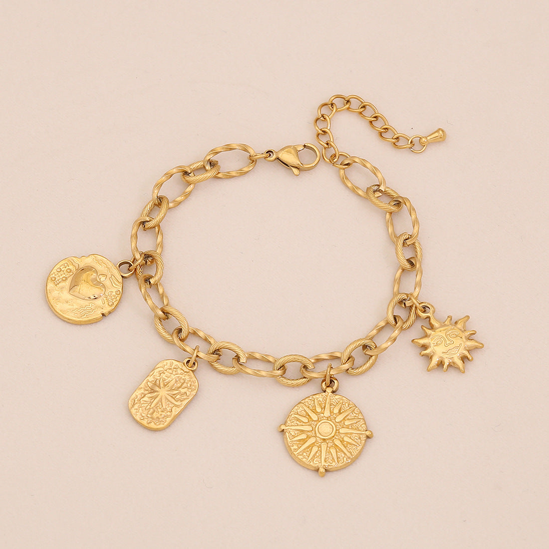 Bracciale in acciaio inossidabile a stella e luna geometriche con finitura galvanica da donna