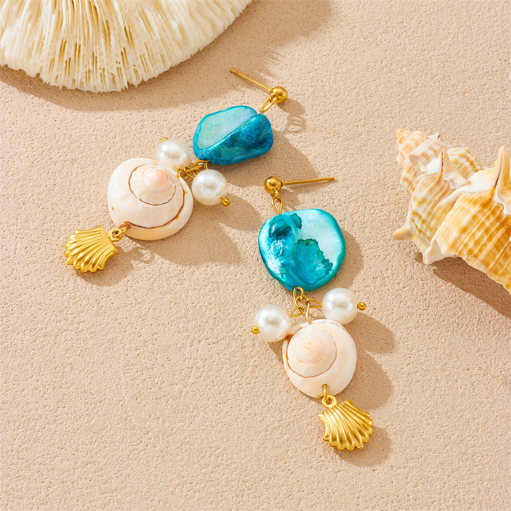 Seashell Pearl Stainless Steel Plated Jewelry Set for Women