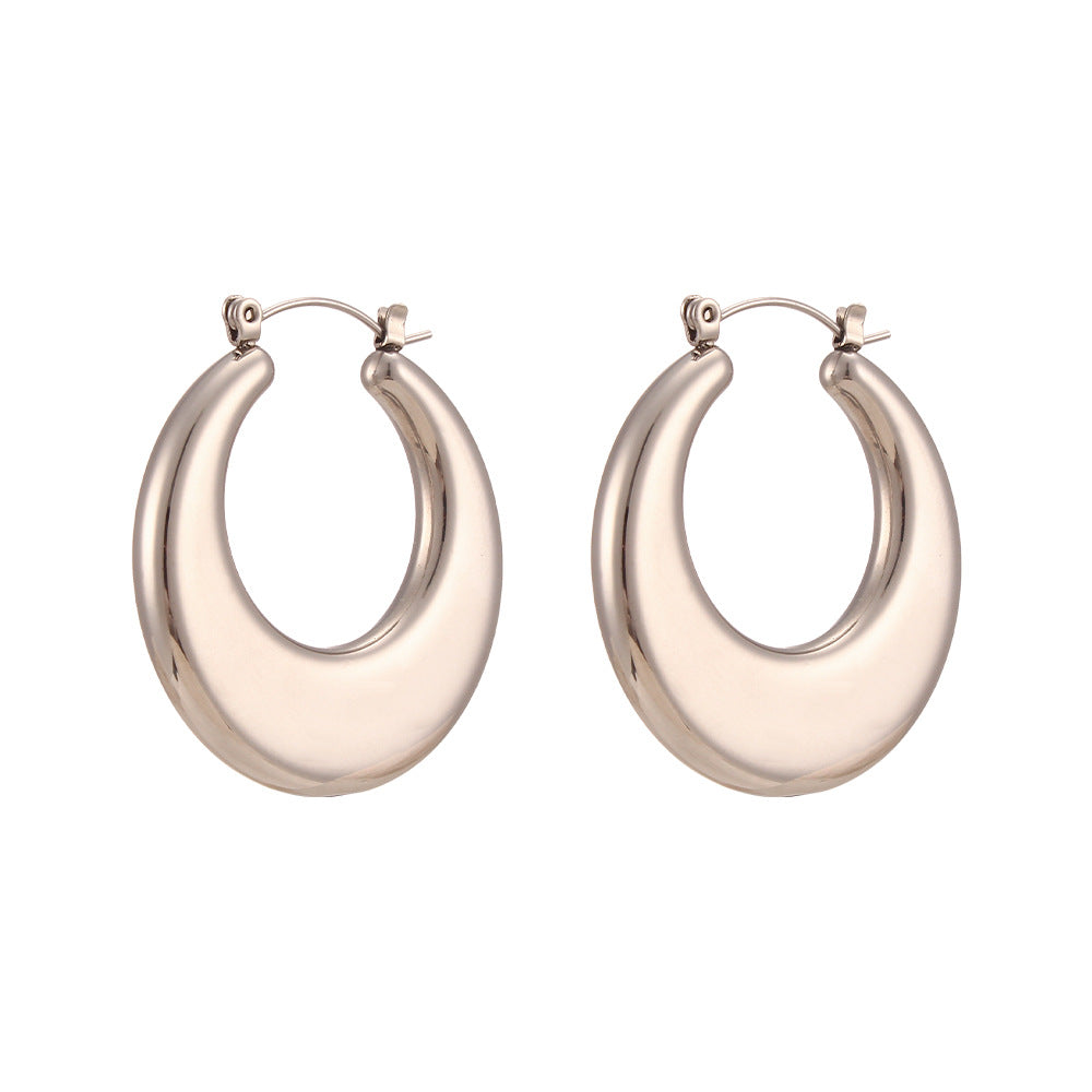 Minimalist Geometric Stainless Steel Hoop Earrings for Women with Silver Plated Finish and Diamond-Cut Faceting