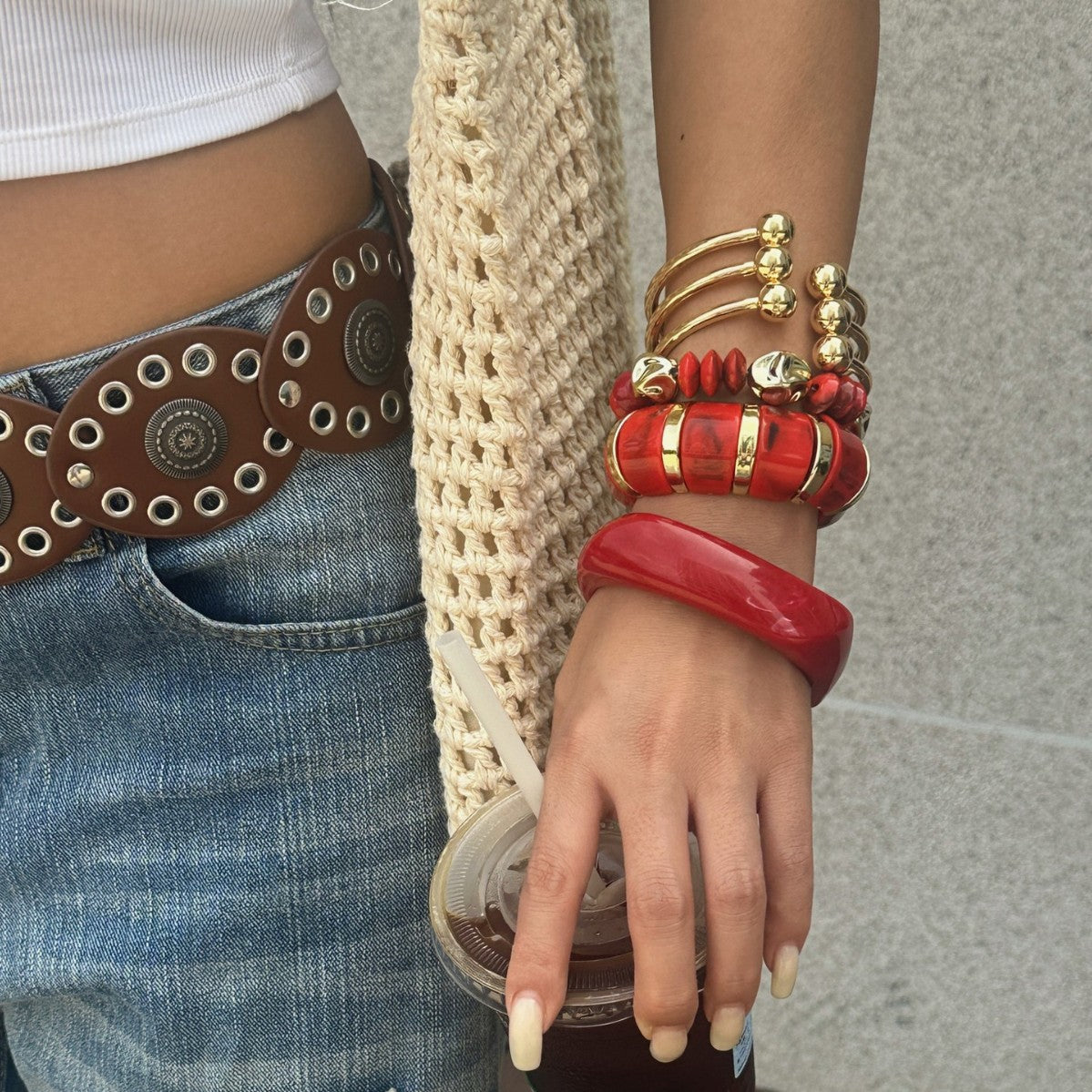 Casual Gradient Geometric Plated Zinc Alloy Stretch Bracelet