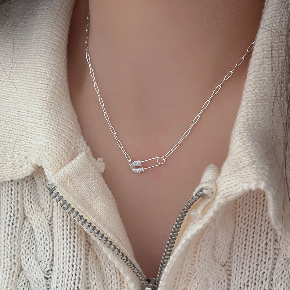 Collana da donna a spilla da balia geometrica placcata oro in argento sterling 925, stile minimalista