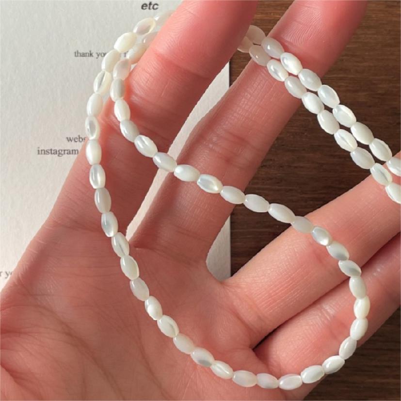 Minimalist Geometric White Seashell and Miyuki Bead Necklace in 925 Sterling Silver with Rhodium Plating on Snake Chain