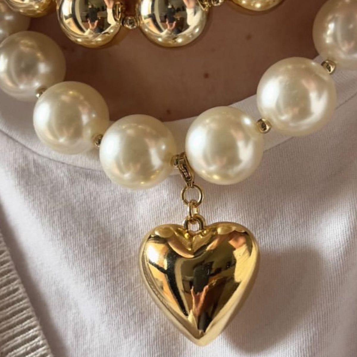 Collana da donna esagerata in stile Cyberpunk con perline geometriche a strati e ciondolo a cuore