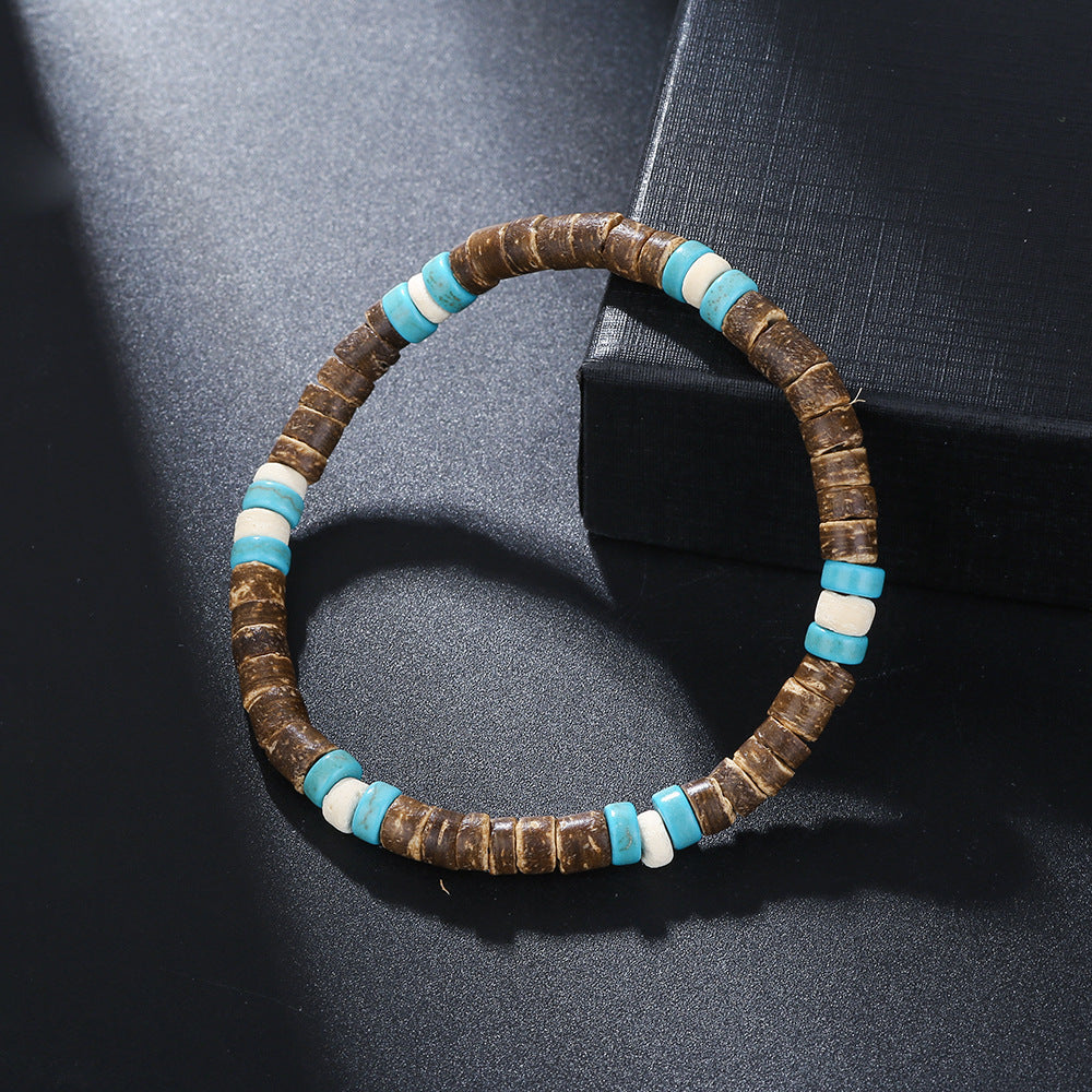 Bohemian Ethnic Turquoise Beaded Bracelet with Cross Pendant