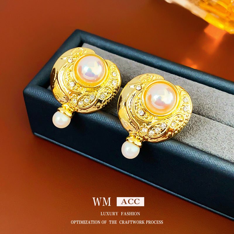 Pendientes colgantes de metal con acabado chapado, diseño floral geométrico de corazón, estilo vintage chic para mujer