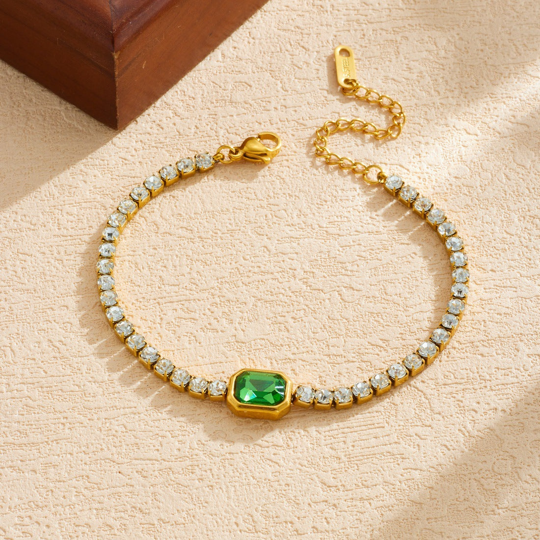 Minimalist Luxury Square Geometric Gold Plated Stainless Steel Bracelet with Cubic Zirconia for Women