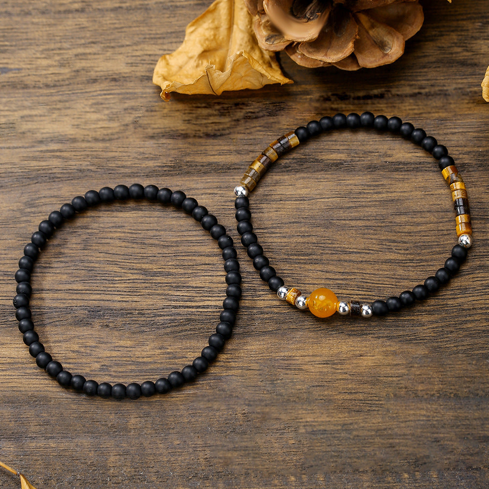 Minimalist Business Round Agate and Brass Beaded Bracelet for Men and Women