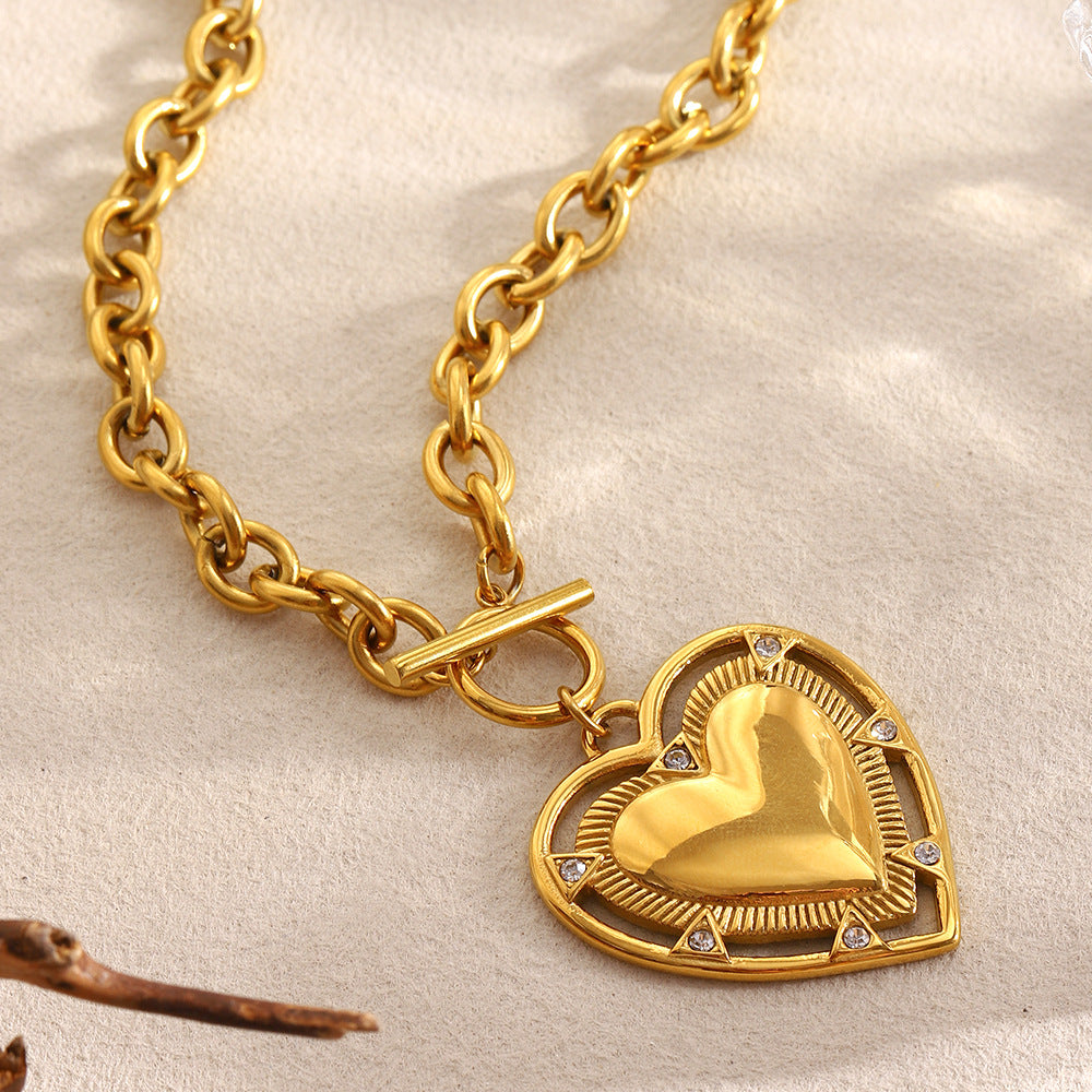 Minimalist Heart-Shaped Stainless Steel Plated 18K Gold O-Chain Necklace for Women
