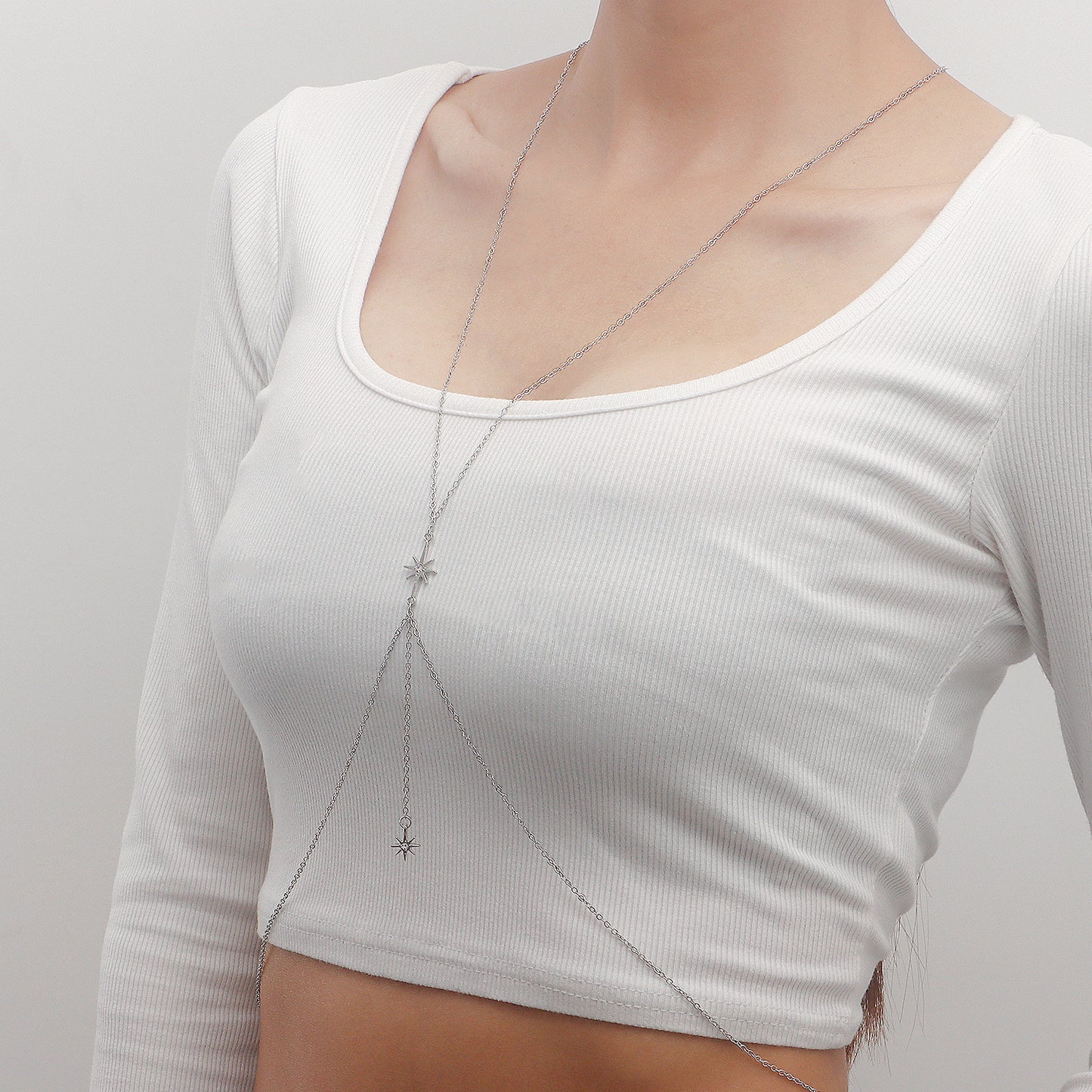 Minimalist Hexagram Body Chain for Women with Alloy Pendant and Plated Finish
