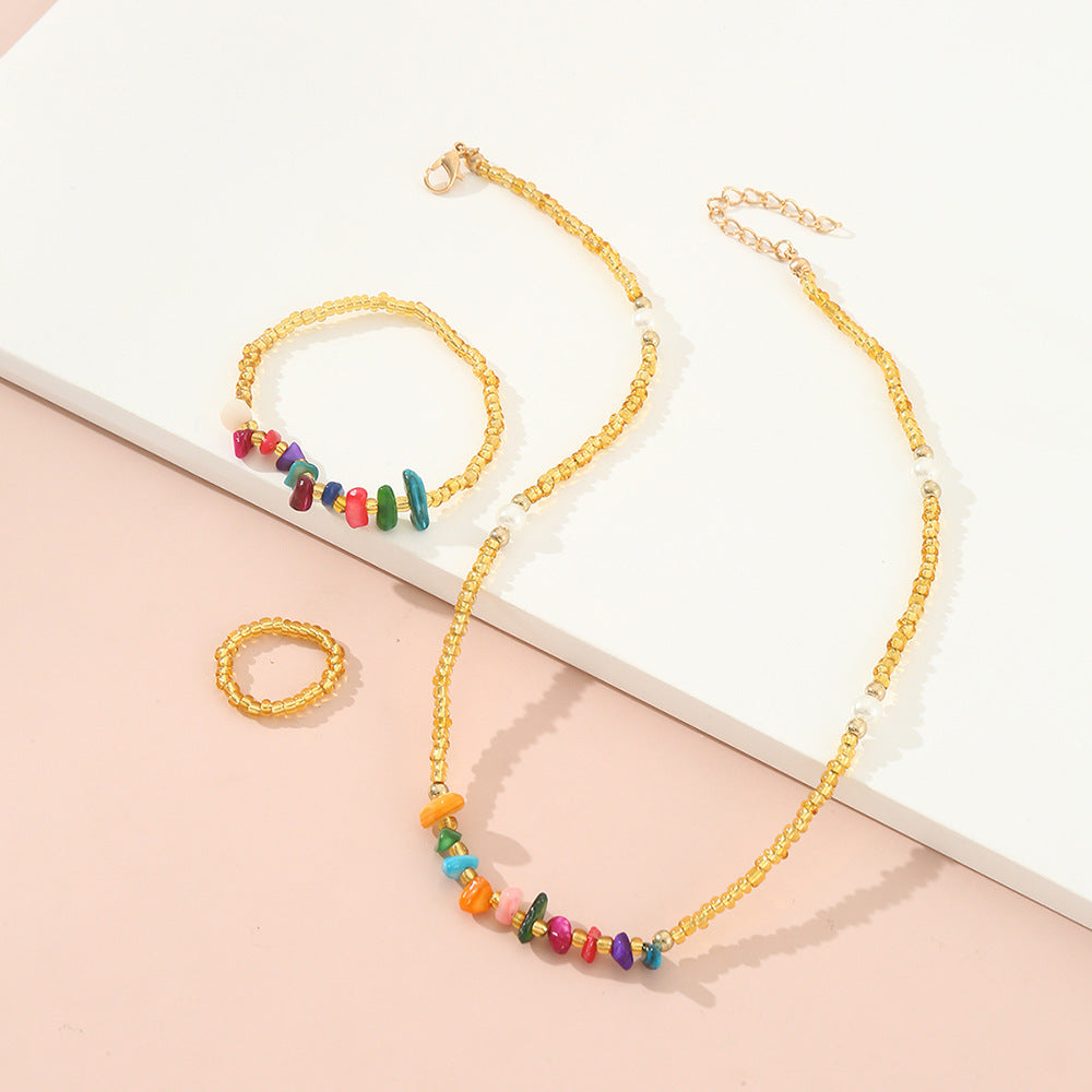 Set collana con catena in turchese e perline stile bohémien con bracciale e anello per bambini