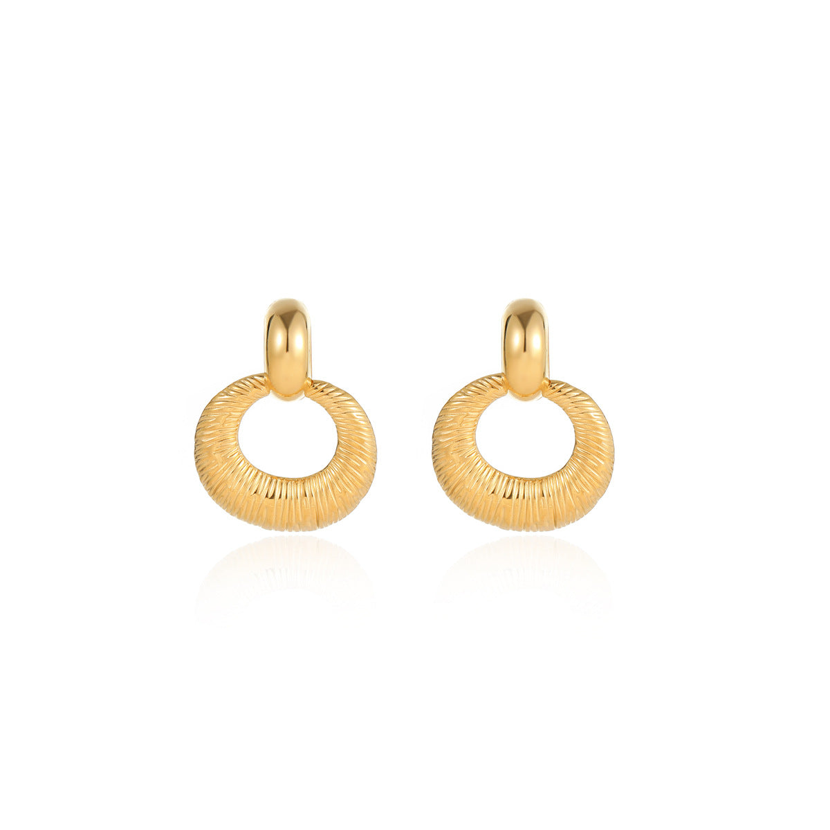 Orecchini pendenti da donna alla moda a doppio strato a forma di anello in acciaio inossidabile con placcatura in oro 18 carati