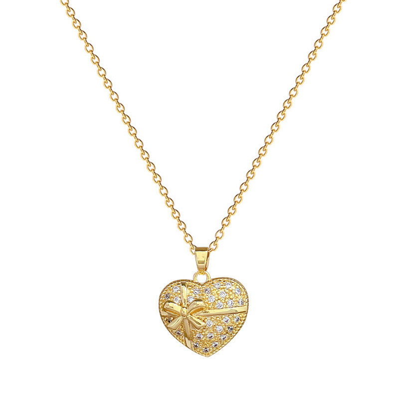 Elegant Heart and Floral Pendant Necklace for Women with Full Rhinestone Accents on Titanium Steel Chain
