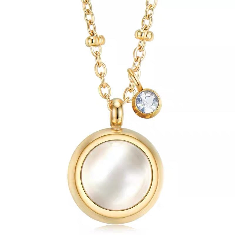 Elegant Round Cat's Eye Stone Lucky Necklace for Women Fashionable Minimalist Titanium Steel Clavicle Chain with Plated Finish