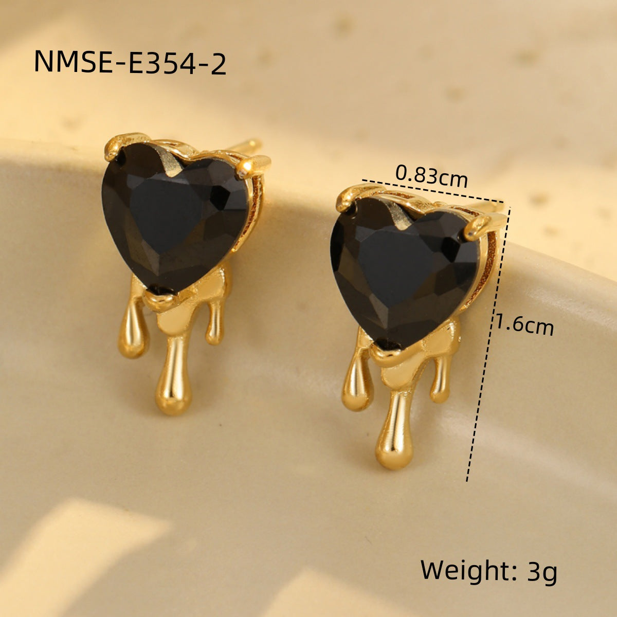 Pendientes de tuerca de circonita con forma de corazón de acero inoxidable con acabado chapado para mujer