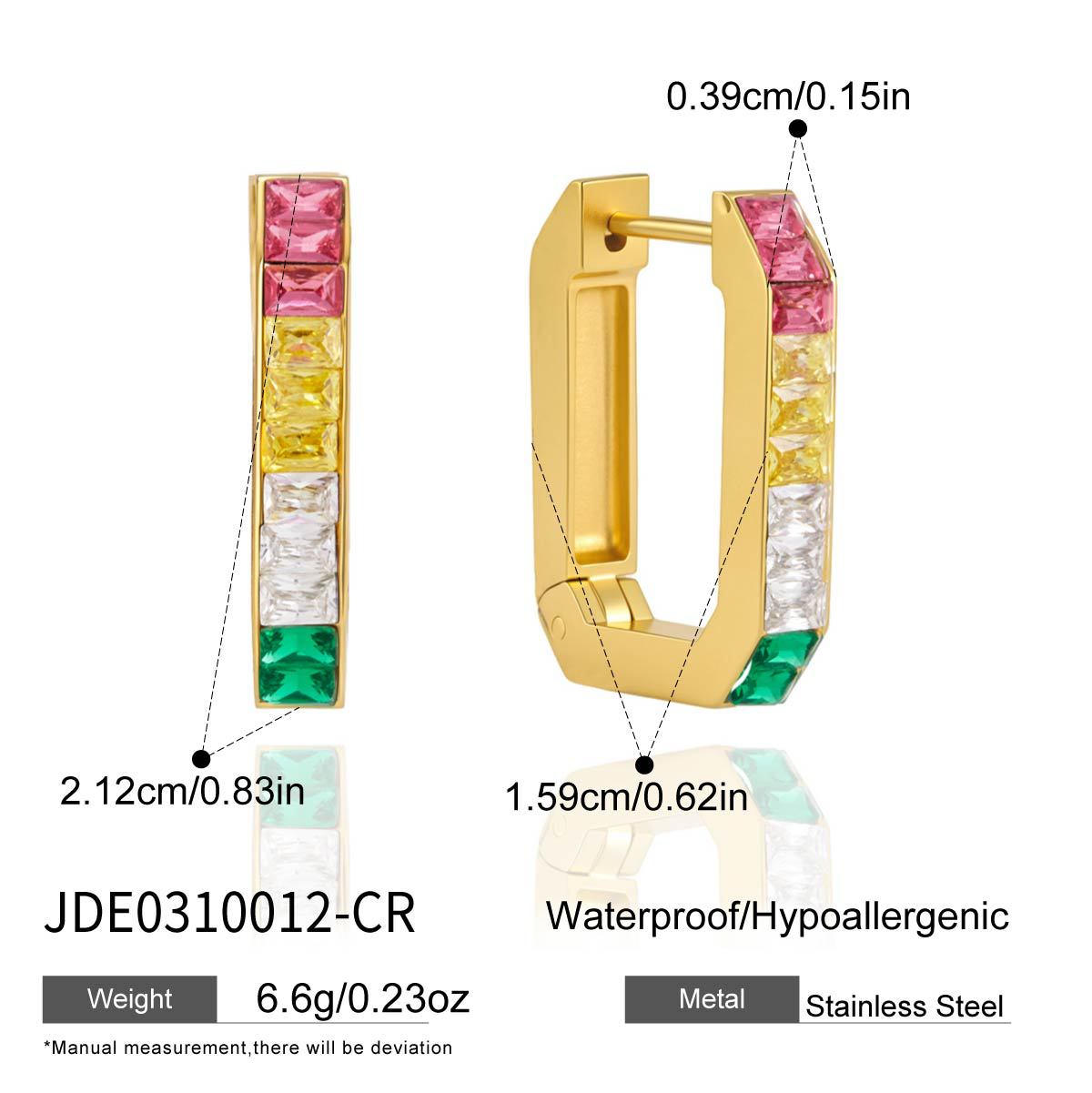 Minimalist Geometric Square Stainless Steel Plated Cubic Zirconia Hoop Earrings for Women