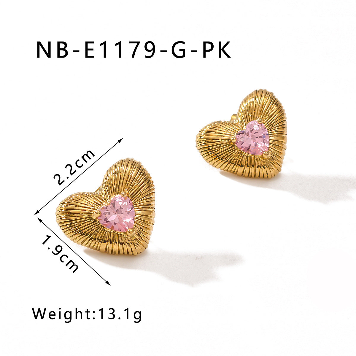 Minimalist Heart-Shaped Stainless Steel Stud Earrings with Rhinestone Inlay and 18K Gold Plating for Women
