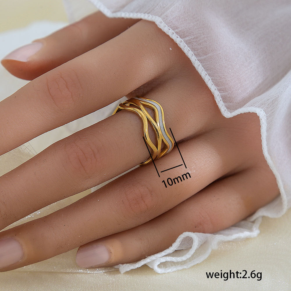 Anello Minimalista a Forma di Foglia in Acciaio Inossidabile Placcato Oro 18K da Donna e da Uomo