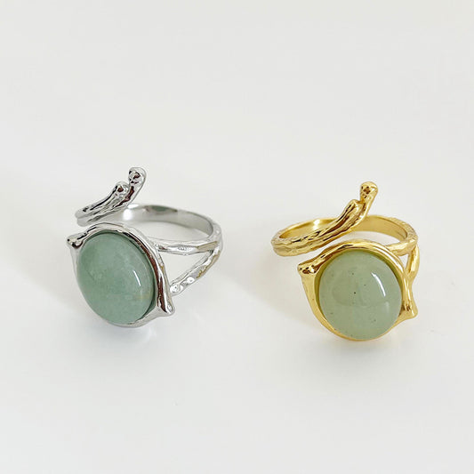 Anillo minimalista de plata de ley 925 con letras, incrustaciones de ágata y jade, ajustable