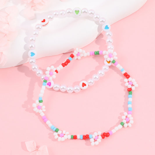 Set di Braccialetti con Margherite e Perline a Cartone Animato per Bambini Bracciali in Resina e Plastica Fatti a Mano