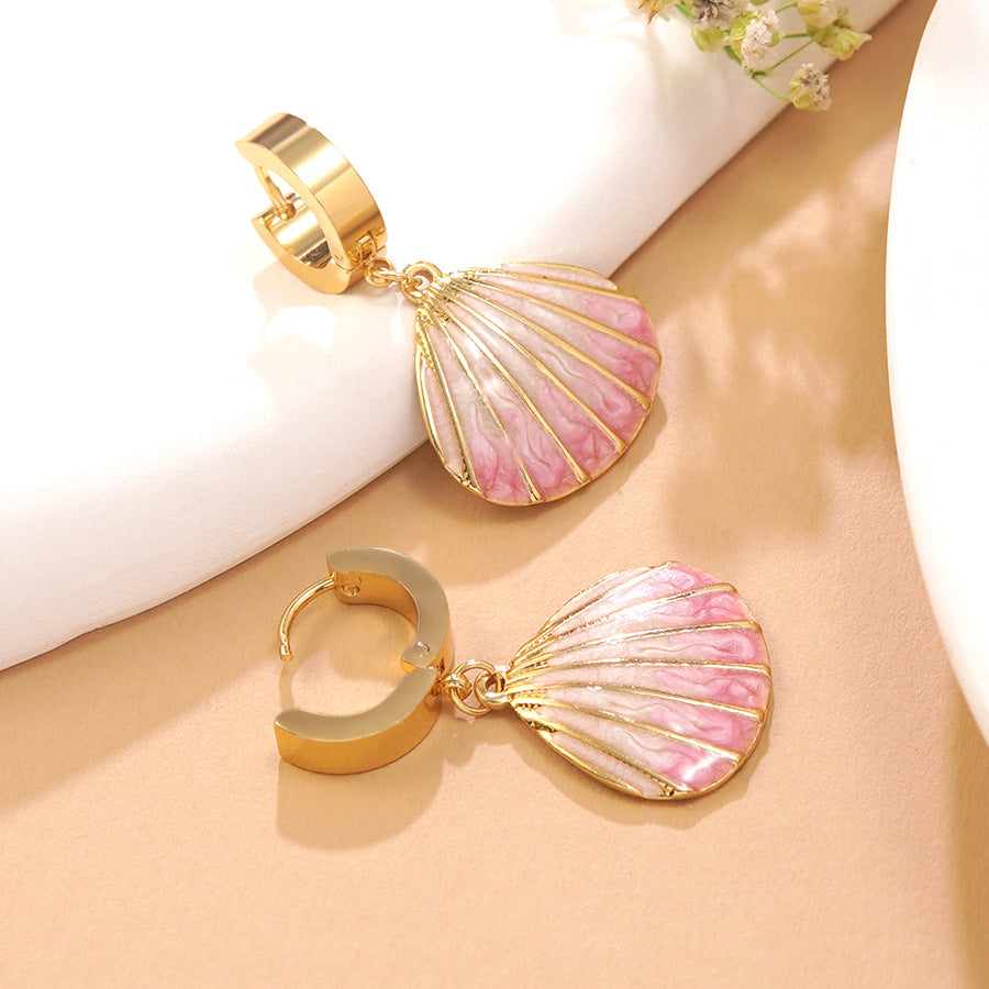 Sweet Geometric Drip Oil Stainless Steel Earrings Shell Design