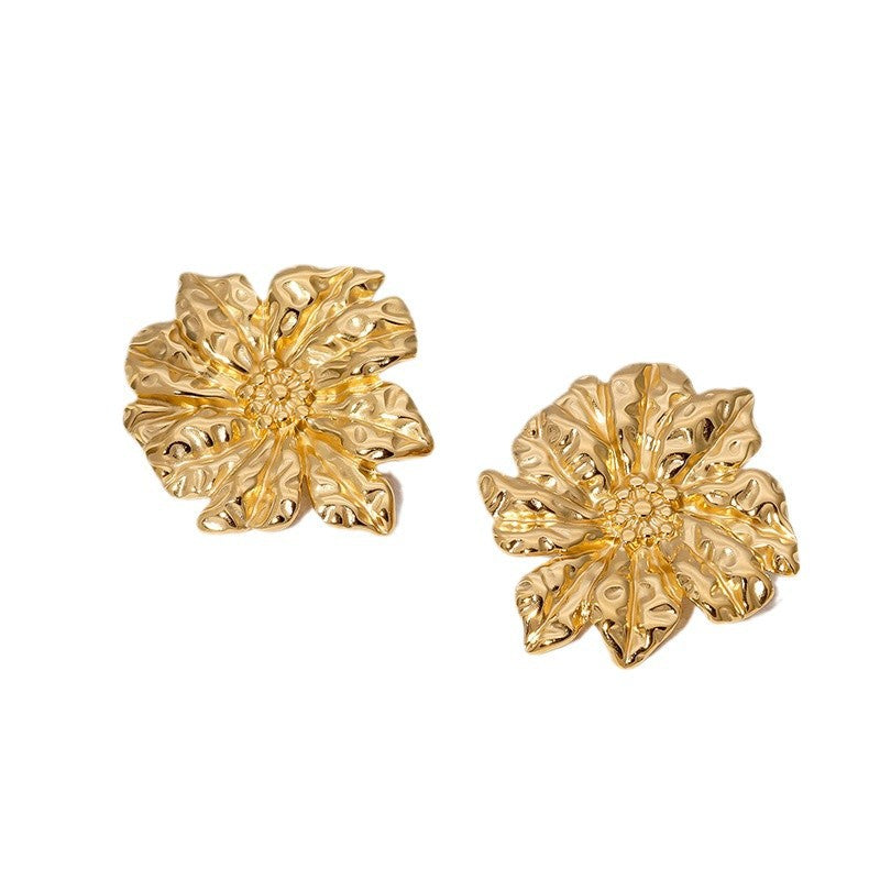 Orecchini Minimalisti Floreali in Acciaio Inossidabile con Placcatura in Oro 18K da Donna, Ipoallergenici e Resistenti allo Sbiadimento