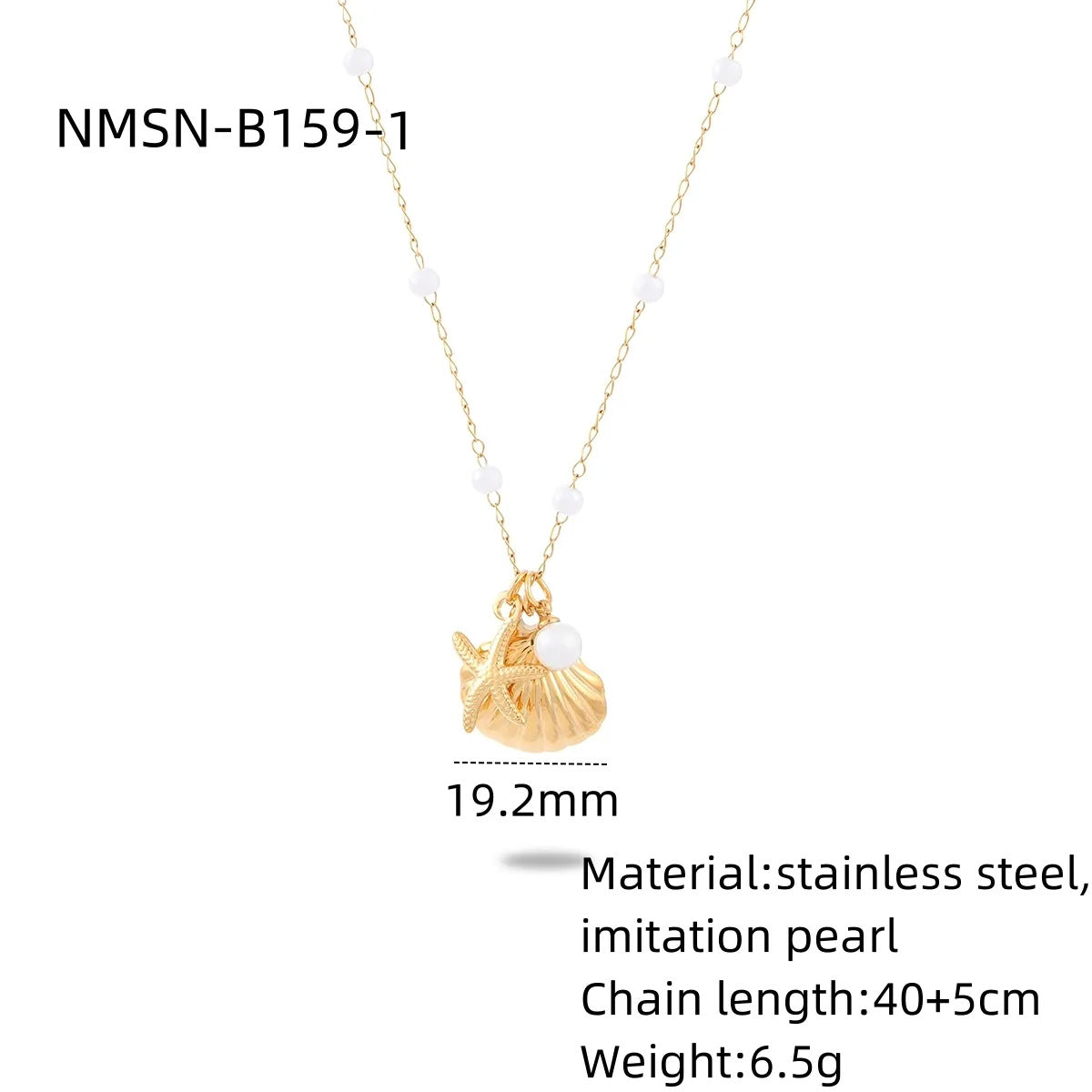 Conjunto de collar minimalista geométrico de acero inoxidable y titanio con colgante de perlas y conchas para mujer