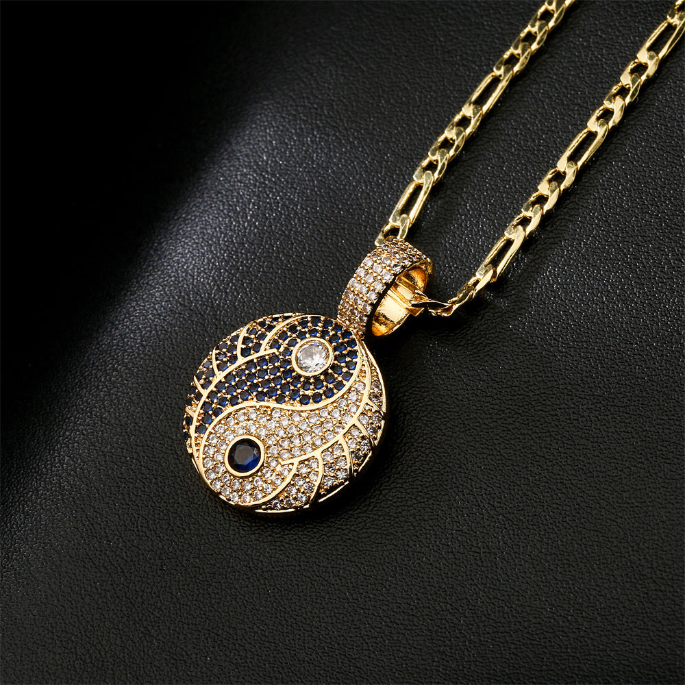Minimalist Geometric Yin Yang Tai Chi Pendant Necklace in Brass with 18K Gold Plating and Zircon Inlay