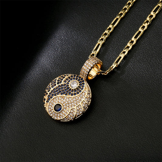Minimalist Geometric Yin Yang Tai Chi Pendant Necklace in Brass with 18K Gold Plating and Zircon Inlay