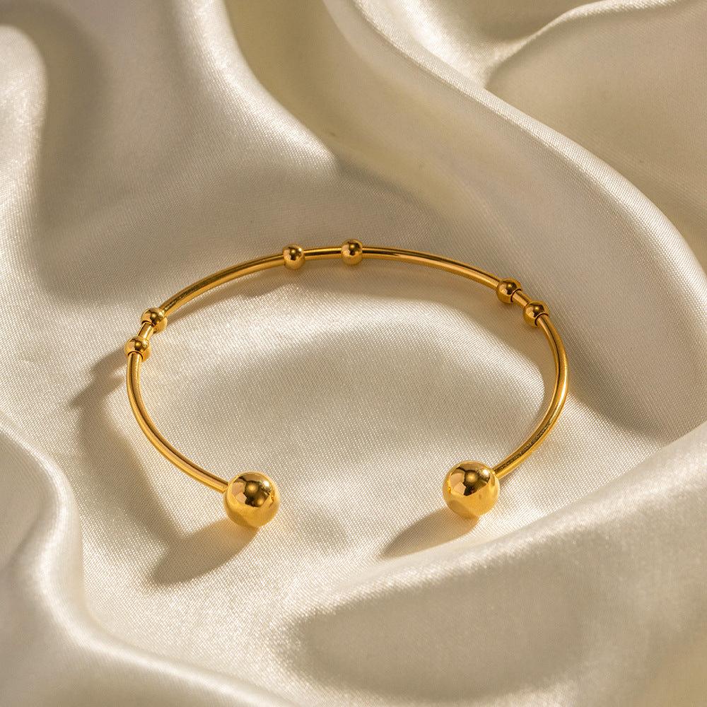 Trendy Geometric Round Bead Open Cuff Bracelet 18K Gold Plated Stainless Steel Women Jewelry