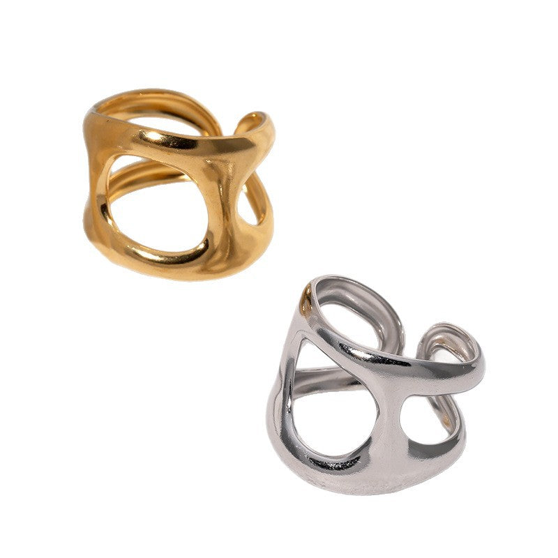 Anello Aperto Geometrico Minimalista da Donna in Acciaio Inossidabile Placcato Oro 18K