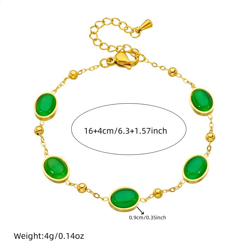 Vintage Elegant Oval Geometric Plated Stainless Steel Necklace Earring Bracelet Set for Women