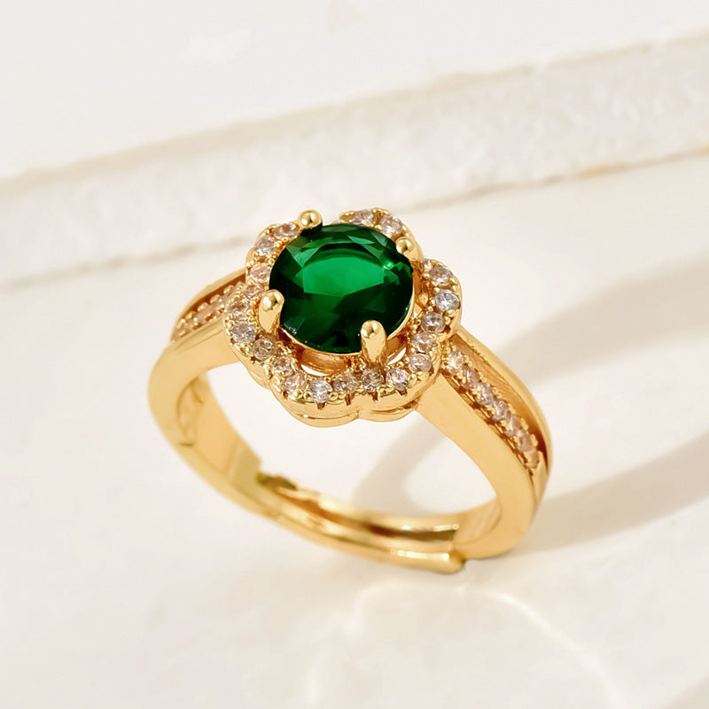 Anello in Rame Geometrico Minimalista da Donna con Intarsio di Zirconi, Fascia a U, Anello Semplice Impilabile per Dito Indice