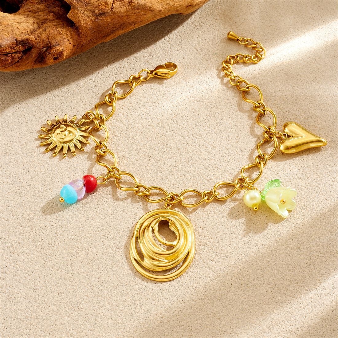 Sweet Minimalist Colorful Acrylic Beaded Lily of the Valley Heart Teardrop Pendant Stainless Steel Plated Cable Chain Jewelry Set for Women