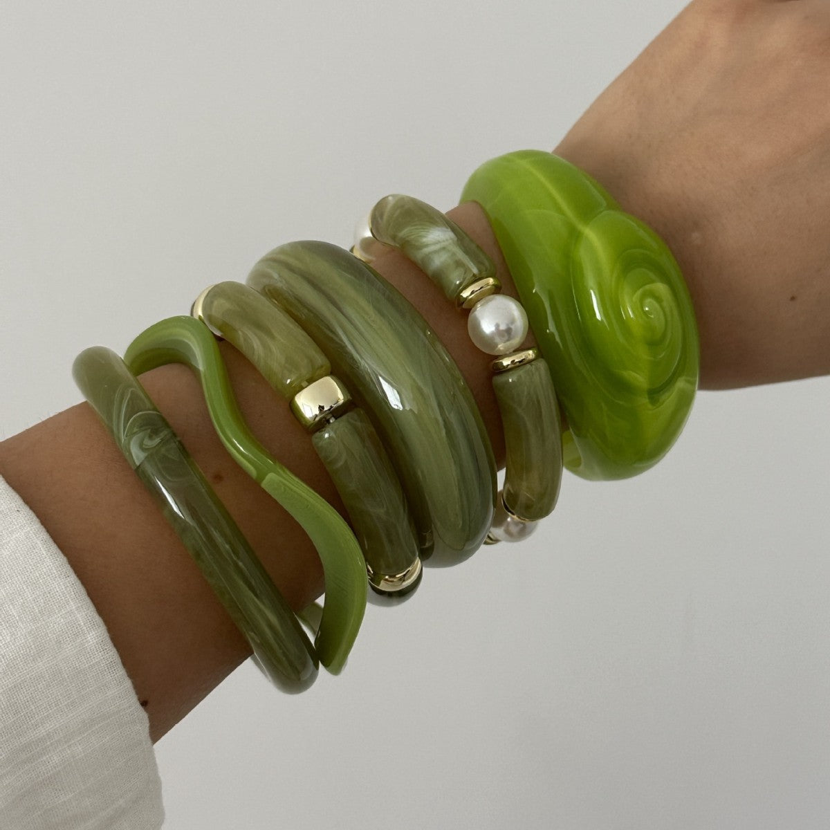 Minimalist Vintage Geometric Drip Oil Acrylic Bamboo Joint Cuff Bracelet Set