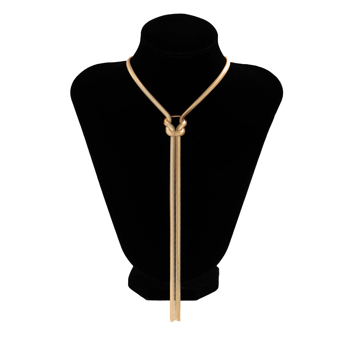 Collana Pendente Geometrica Minimalista a Y in Metallo da Donna con Catena Snake e Dettaglio Nappa