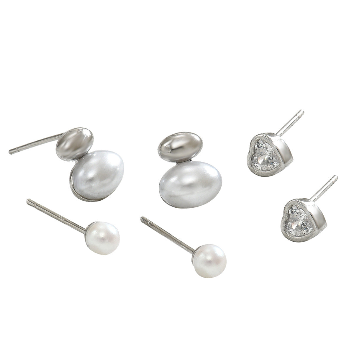 Orecchini a perno in rame con intarsio di zirconi a forma di cuore e geometrici, stile Sweet Forest, da donna