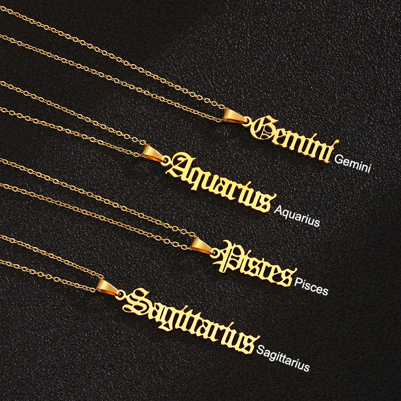 Zodiac-Themed Stainless Steel Pendant Necklace with Titanium Steel Charm and Electroplated Finish for Unisex Wear