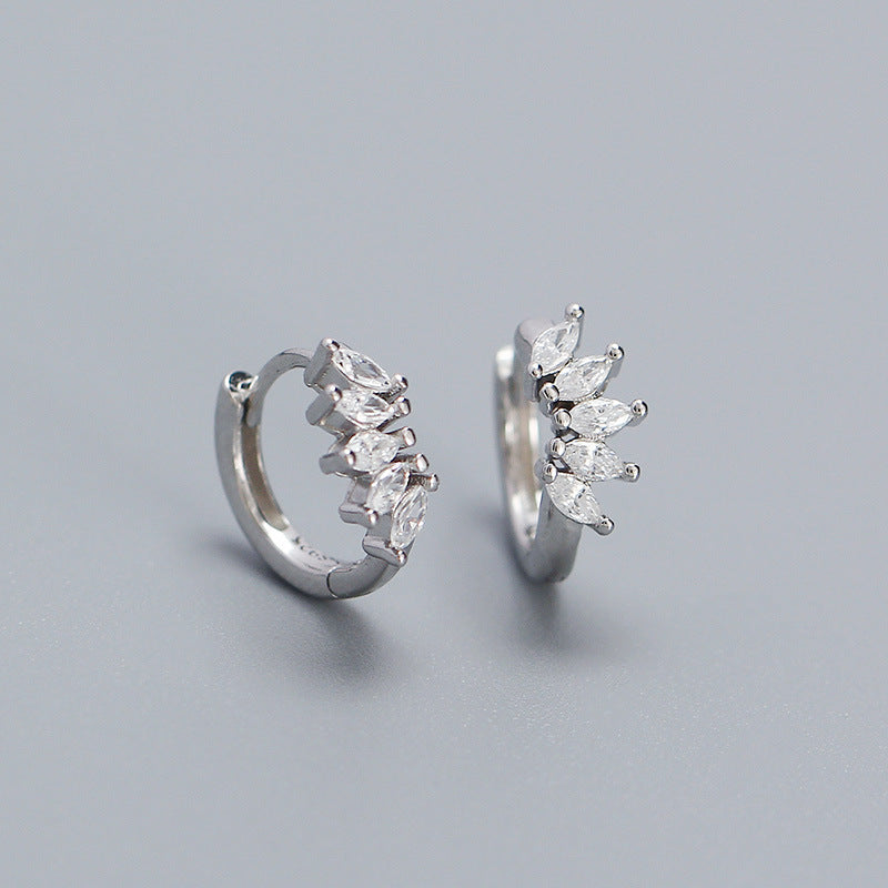 Orecchini a perno geometrici minimalisti ovali in argento sterling S925 con intarsio di strass per donna