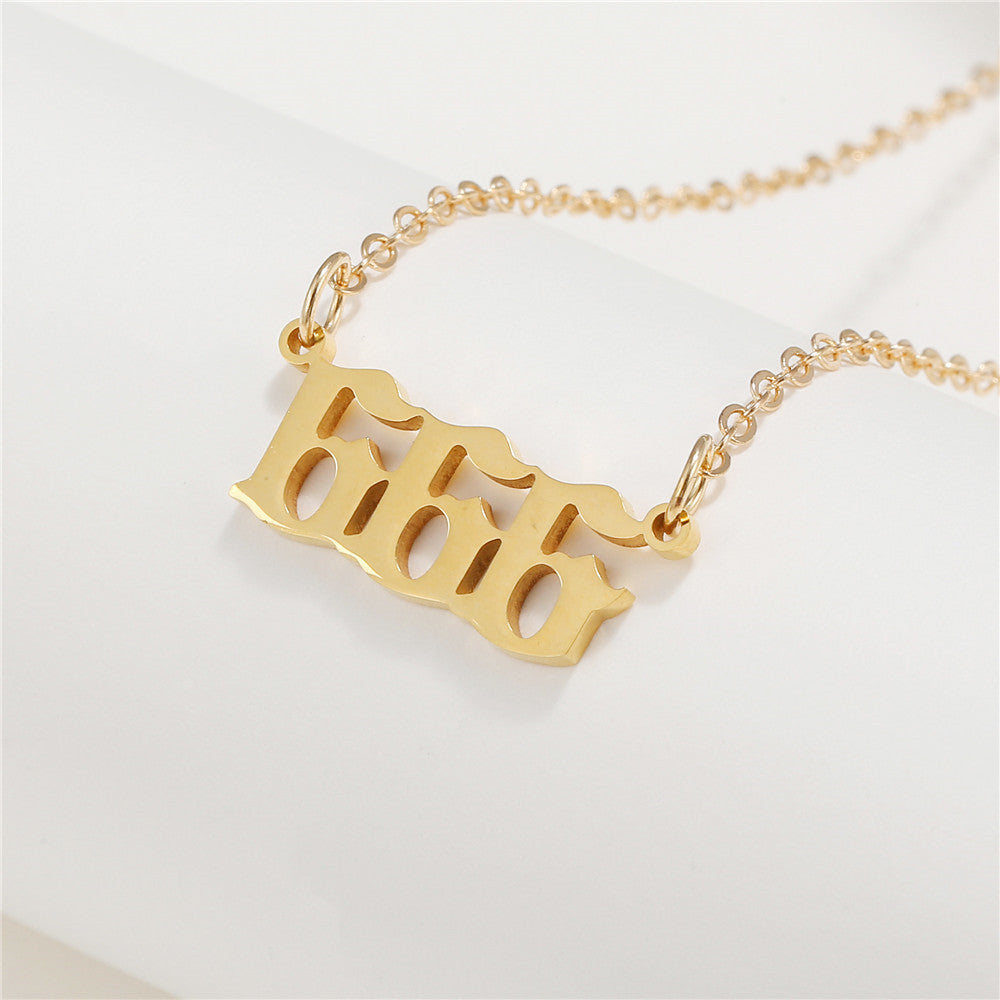 Number Stainless Steel Plated Alloy Pendant Box Chain Necklace