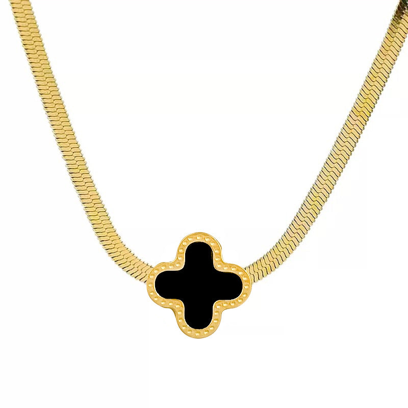 Minimalist Geometric Shell and Lucky Clover Pendant Necklace for Women in Titanium Steel with Plated Finish