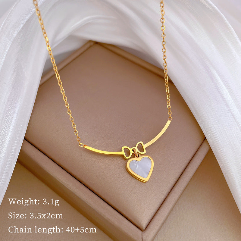 Minimalist Titanium Steel Butterfly and Heart Pendant Necklace for Women with Gold Plating and Geometric Design Locket Chain