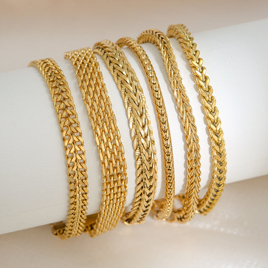 Pulsera Minimalista en V de Acero Inoxidable con Baño de Oro de Doble Fila para Hombres y Mujeres con Acentos Hip-Hop y Retro