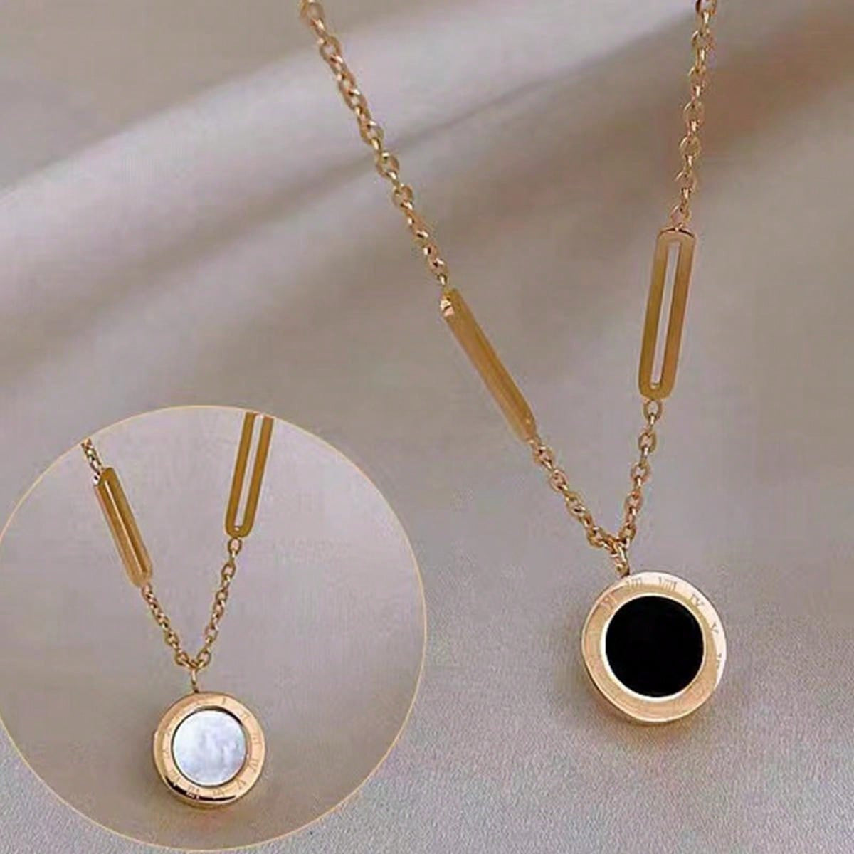Geometric Titanium Steel Plated Pendant Necklace with Snake Chain for Women