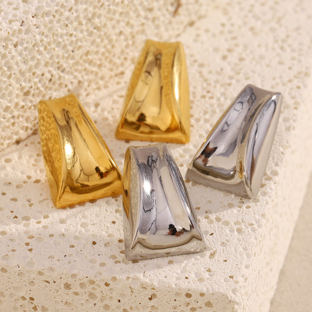 Minimalist Modern Geometric Stainless Steel Earrings with 18K Gold Plating, Trapezoidal Arc Design for Women