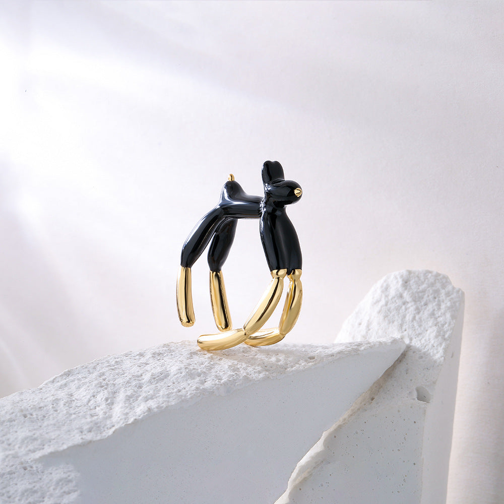 INS Style Abstract Animal Shaped Adjustable Ring in Copper with 18K Gold Plating and Enamel Finish for Women