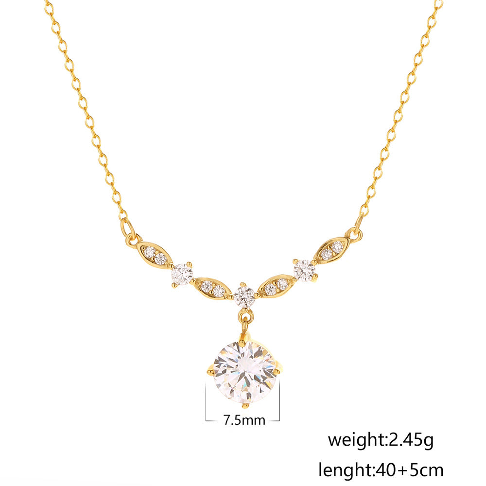 Collana a maglie forzate con zirconia cubica placcata in argento sterling 925, lusso elegante, geometrica rotonda e ovale, da donna
