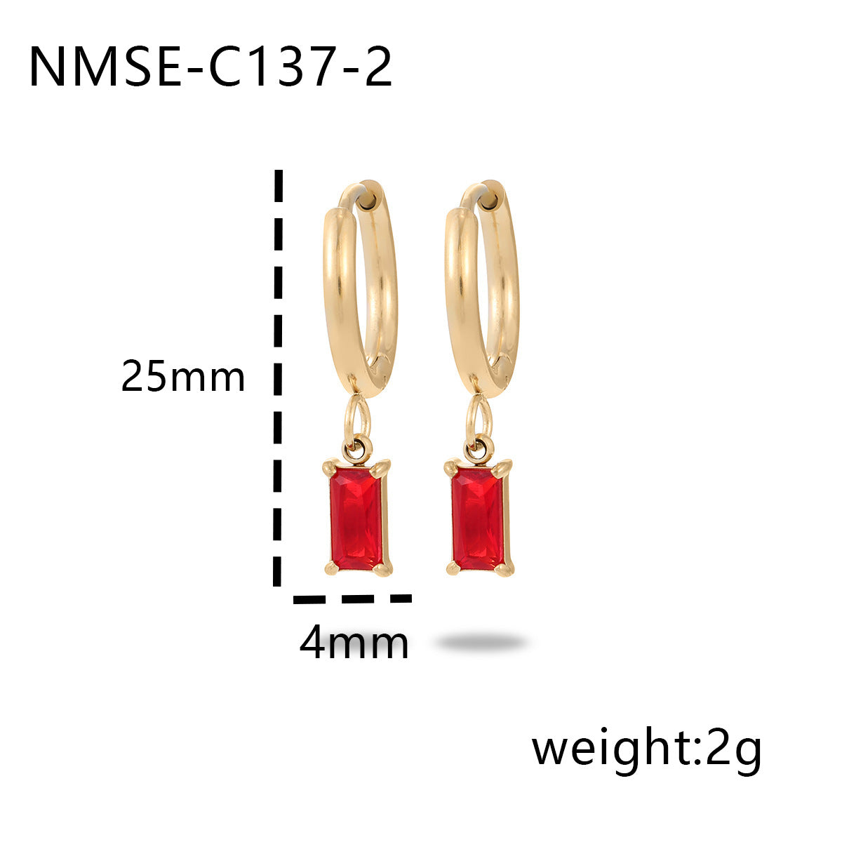 Orecchini minimalisti rettangolari da donna in acciaio al titanio con intarsio in zircone colorato e finitura galvanizzata
