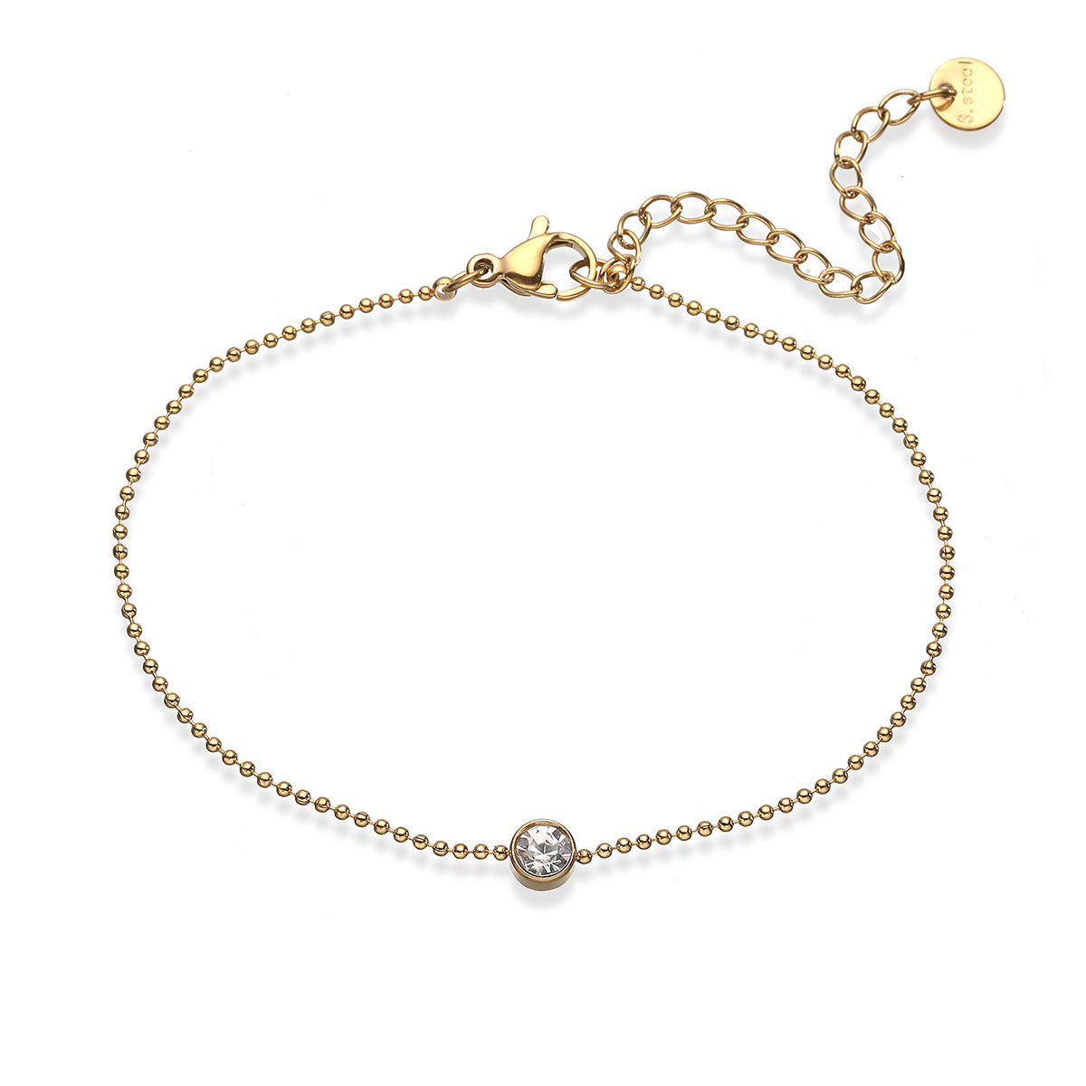 Minimalist 18K Gold Plated Geometric Stainless Steel Bracelet with Cubic Zirconia for Women