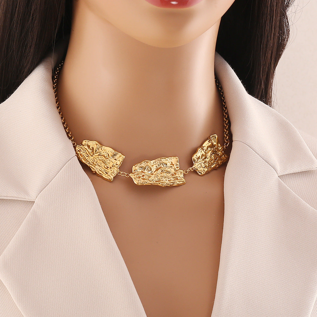 Collar de Acero Inoxidable Irregular Geométrico con Acabado Chapado para Mujer, Joyería con Colgante y Cadena Tipo O